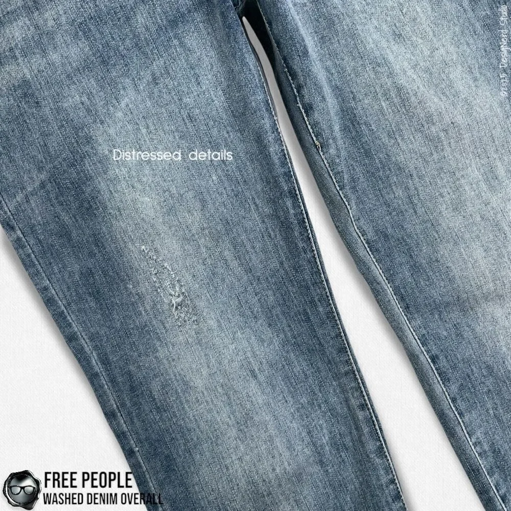 FREE PEOPLE WASHED DENIM OVERALLS IN DISTRESSED INDIGO WOMEN’S SIZE 30 SKINNY